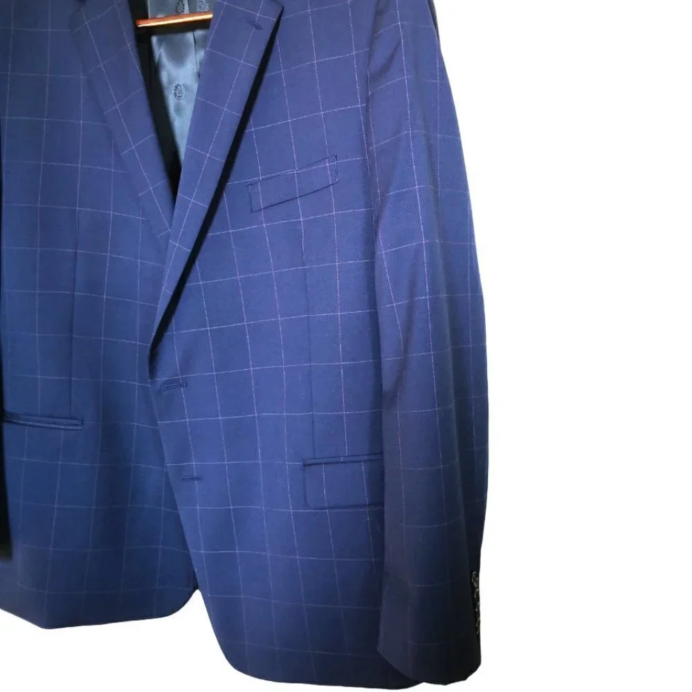 New‎ LRL Wool Plaid Sport Coat Blue Size 50R